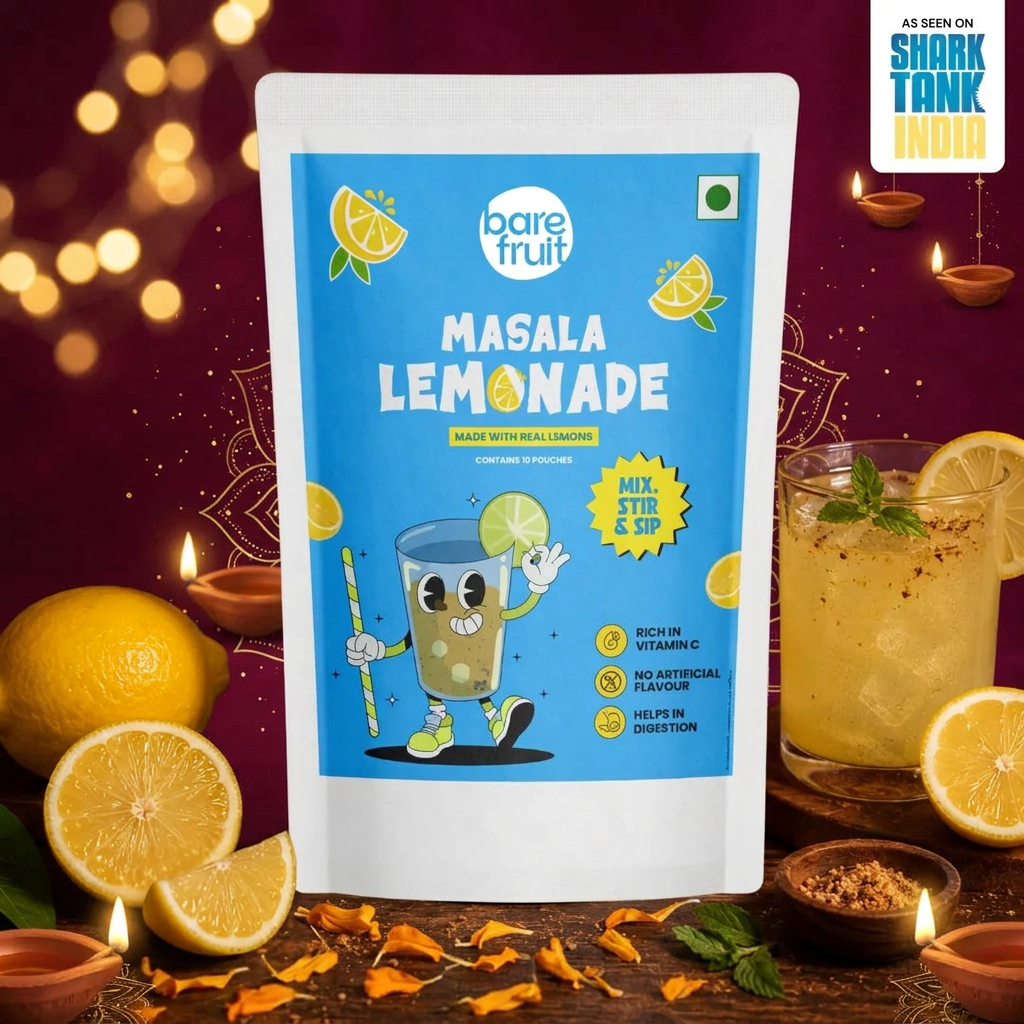 Barefruit Masala Lemonade in a Diwali-themed setting