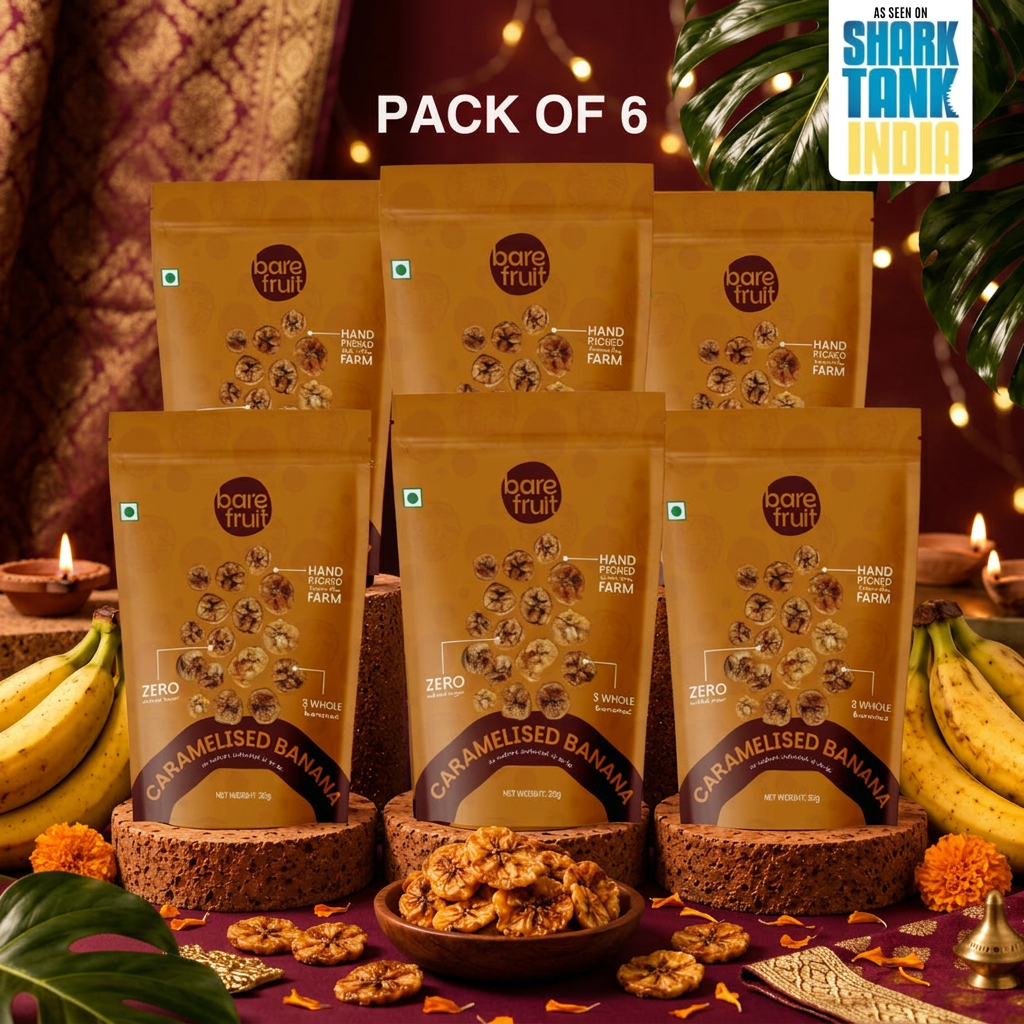 Barefruit Caramelised Banana Mini pack of 6 in a Diwali-themed setting