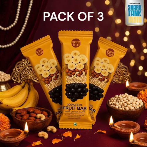 Barefruit Fruit Bar with Jowar Puff multipack in a Diwali-themed setting