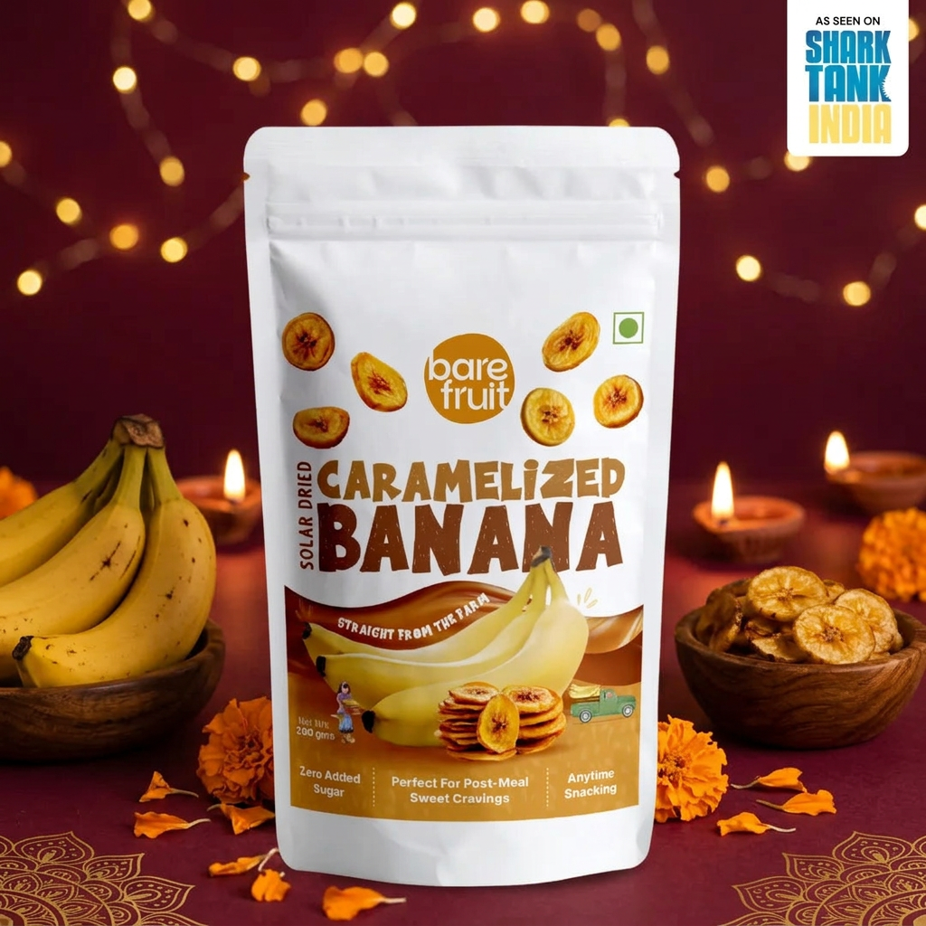 Barefruit Solar Dried Caramelized Banana in a Diwali-themed setting