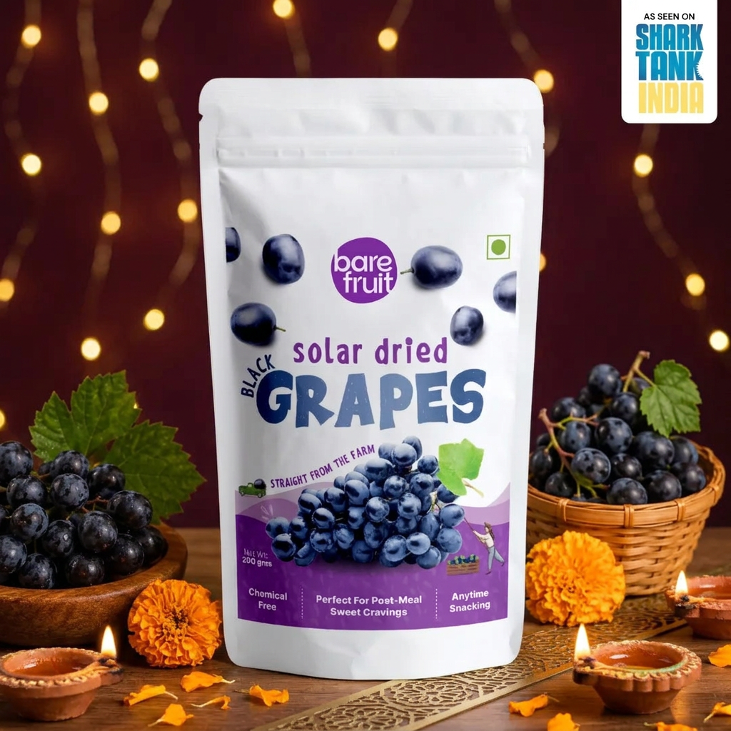 Barefruit Solar Dried Black Grapes in a Diwali-themed setting