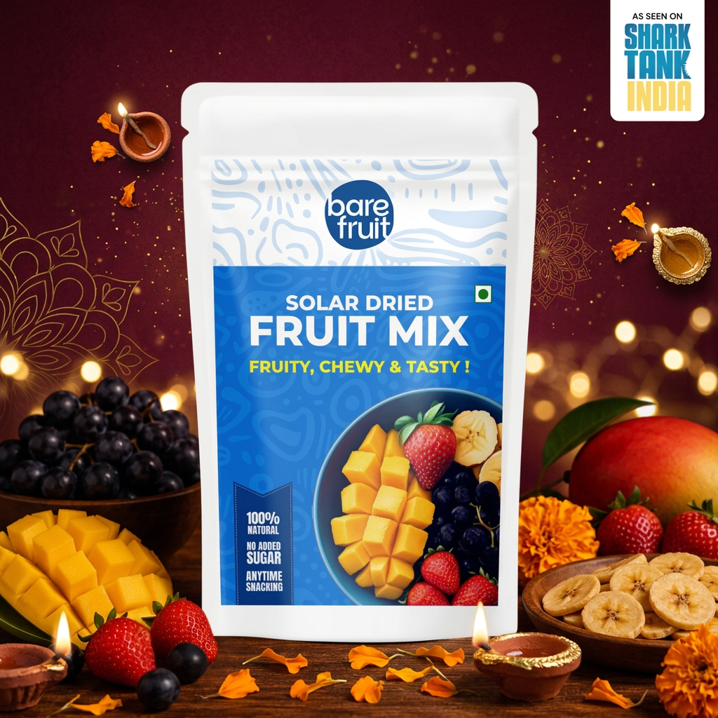 Barefruit Solar Dried Fruit Mix in a Diwali-themed setting