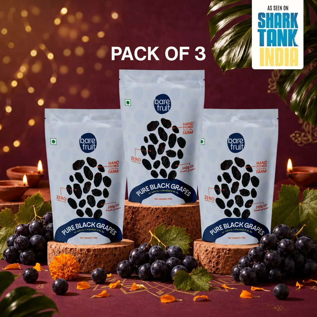 Barefruit Black Grapes Mini pack of 3 in a Diwali-themed setting